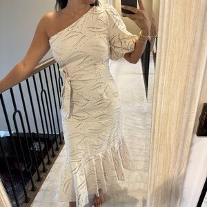 Embroidered midi dress with tie